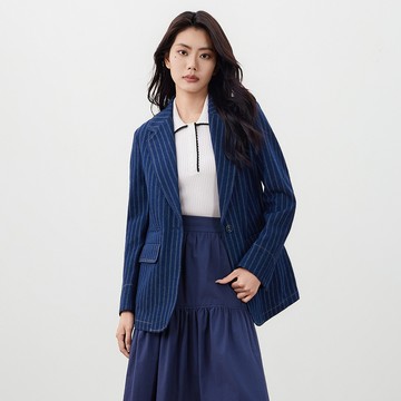條紋牛仔西裝式外套/單寧藍 | 5621263777