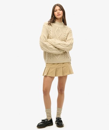 Superdry Women's Women's Vintage Cord Pleated Mini Skirt Cream / Stone Wash - Size: 14 Size: 10