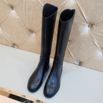 刺繡山茶花長靴顯瘦顯腳小圓頭騎士靴女真皮高筒靴長筒靴馬靴女冬