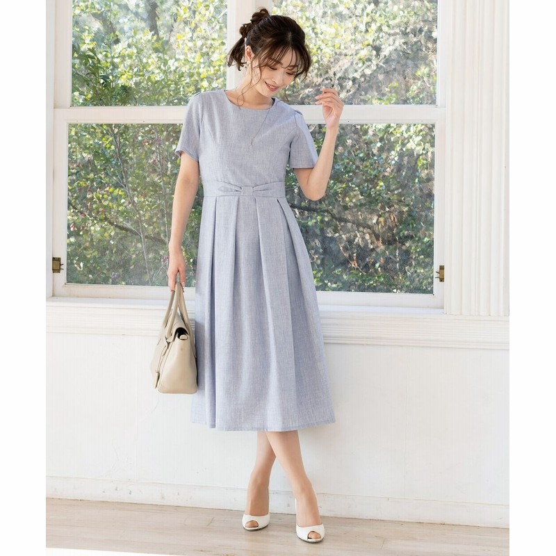 オンワード Tiaclasse L ワンピース 洗える スタイルアップも叶うリボンベルトワンピース サックス 13 レディース 送料無料 通販 Lineポイント最大1 0 Get Lineショッピング