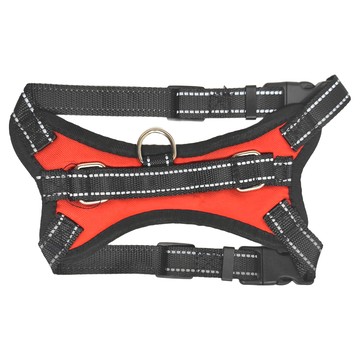 馬鞍式防爆衝胸背帶 抓帶+鏈鎖扣+夜間反光縫線 透氣緩衝布料 尼龍編織 金屬D環 貓咪/狗適用  XS  朱紅  1個