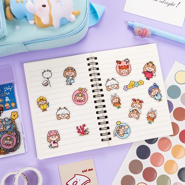 🍋檸檬青🍋 現貨特價售完無補卡通軟萌甜妹系列貼紙4款100枚入PET防水手帳咕卡裝飾素材