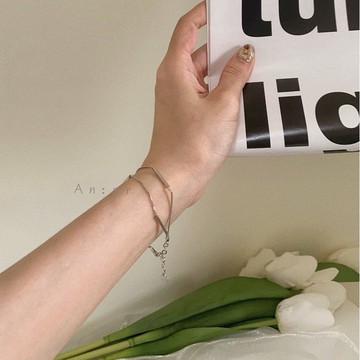 An:sr—『925銀 韓版方管雙層手鍊』韓系 雙層 多層次 設計款 氣質 銀色 手鍊C0015