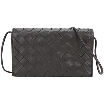 BOTTEGA VENETA 寶緹嘉 BV Intrecciato 小羊皮編織翻蓋錢包/斜背包(咖啡)