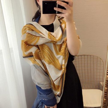 外貿姜黃藏青長款棉麻圍巾女春秋旅游拍照防曬披肩披風民族風