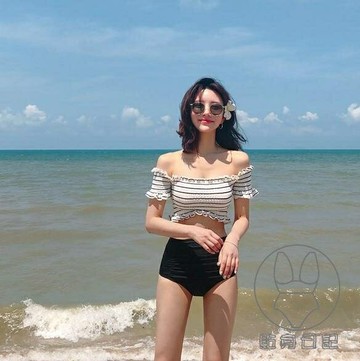 抹胸大小胸鋼托聚攏遮肚顯瘦高腰分體度假溫泉泳衣女【倪醬小鋪】