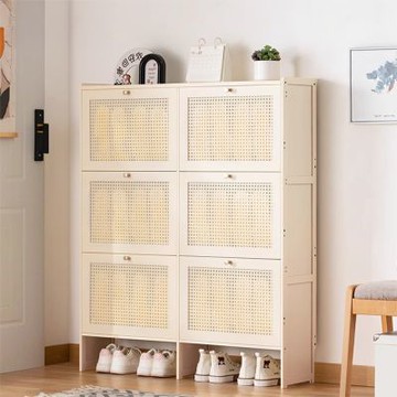 Happylife 楠竹奶白翻門鞋櫃 雙層六門 Y12375