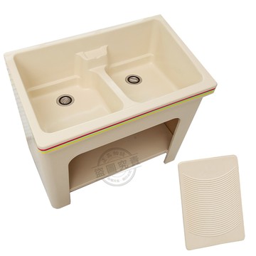 【Abis】日式FRP玻璃纖維一體成型雙槽大洗衣槽(附贈洗衣板)-1入