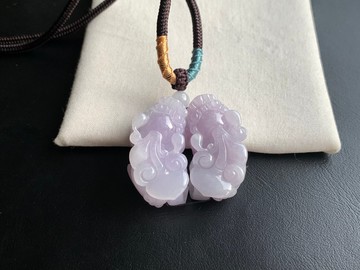 天然緬甸玉翡翠 紫羅蘭招財貔貅項鍊 手工雕 免費開光 附台證