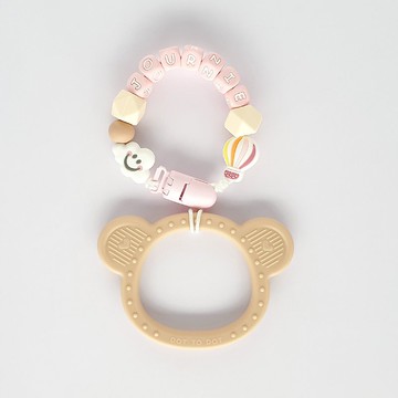 journie 白雲 熱氣球 米色熊仔固齒器 / 客製化奶嘴鏈