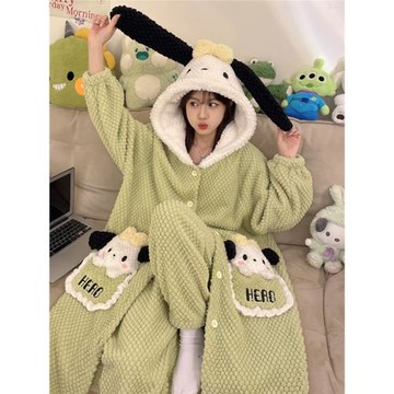 女童睡袍冬季珊瑚絨加厚保暖2025新款中大童兒童長款睡衣套裝浴袍