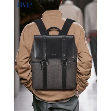 BVP雙肩包真皮商務小眾高級通勤后背包男士大容量旅行電腦包書包