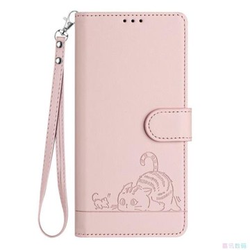 貓咪粉適用IPhone17/16/15/14/13/12/11promax/Plus蘋果翻蓋手機殼長掛繩Mini/Se/Air斜挎保護套電話殼