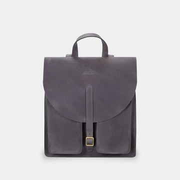 灰色皮革筆電背包 — 復古男女通用工作旅行後背包