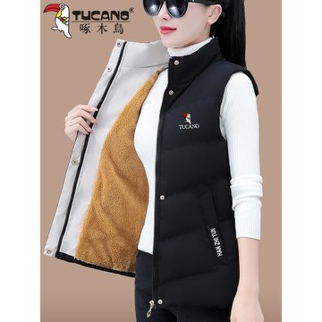 啄木鳥女士加絨馬甲外套女秋冬2024冬季新款保暖坎肩外穿馬夾冬裝