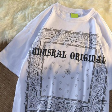 夏季寬鬆短袖上衣復古腰果花T恤女【聚物優品】