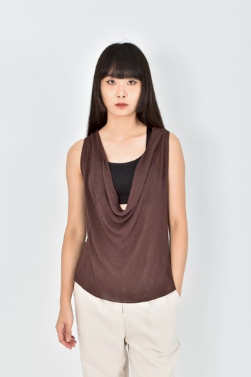 (M) eileen fisher春夏亞麻針織垂領背心棕色上衣