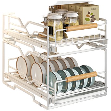 AFAMIC 艾法 廚房碗盤瀝水架櫥櫃拉籃抽屜式下水槽收納置物架 碳鋼材質  白色  2層  1組