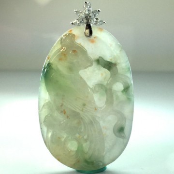 【森茂珠寶】緬甸天然翡翠A貨 冰種老三彩撒金花喜事將近墜子 F1906