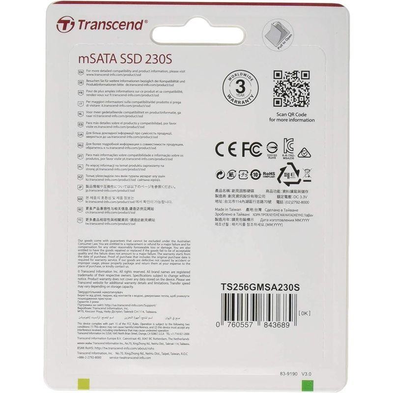 Transcend mSATA SSD 256GB SATA-III 6Gb/s DDR3キャッシュ搭載 3D TLC