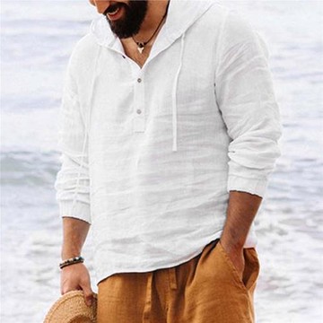 Cotton and Linen Vintage Summer Beach Shirt寬松亞麻純色襯衫