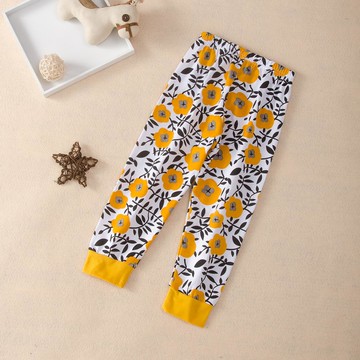 8實拍無模特皮革春秋歲女童褲花朵印花高腰腰帶休閑褲范之寶