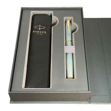 PARKER IM金屬系列雲朵藍鋼珠筆 真皮筆套禮盒