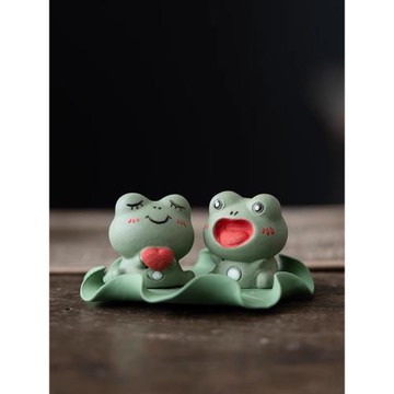 宜興原礦紫砂愛心呆萌小青蛙茶寵擺件精品可養手工可愛茶桌盤茶玩