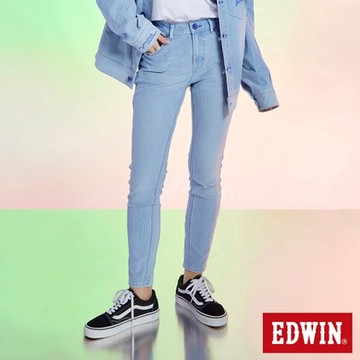 EDWIN 女裝 EDGE 藍光動能全方位彈力修身小直筒褲-拔洗藍
