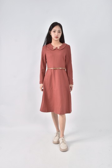 (S) perng yuh秋冬羊毛粉色綁帶洋裝