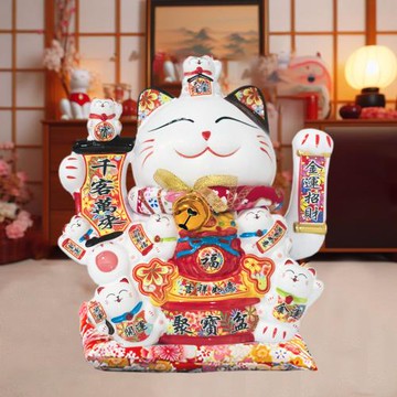 Cherry 吉祥如意千客萬來 搖手陶瓷招財貓 (高25CM )