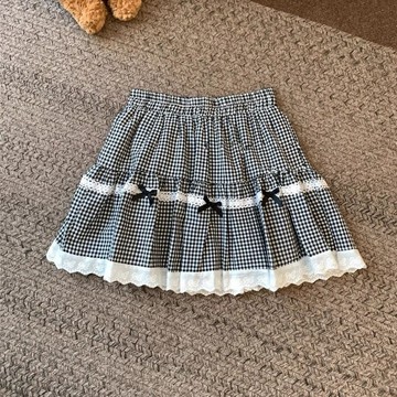 【PING'S🌞】蝴蝶结 格子 蛋糕 半身裙 夏季 韩版 新款 ins 甜美 高腰 显瘦 蓬蓬 短裙