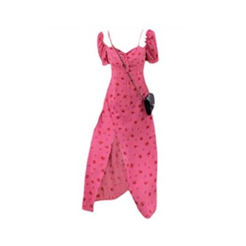 200斤外貿特大碼女裝速賣通亞馬遜歐美風沙灘旅行開叉碎花連衣裙