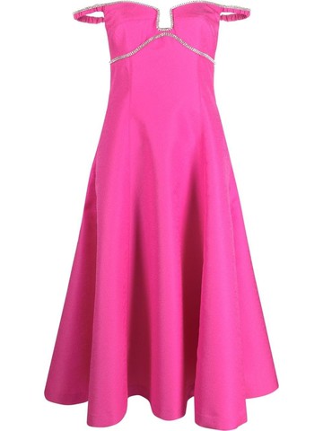 Self-Portrait Pink Textured `Diamante` Detail Midi Dress