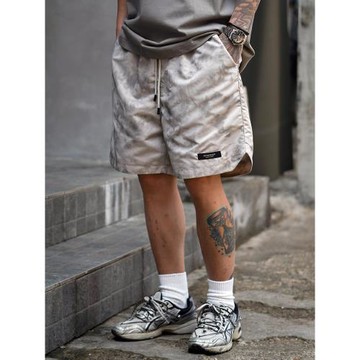 Propcell日系復古夏季暈染闊腿五分褲男夏季潮流寬松直筒休閑短褲