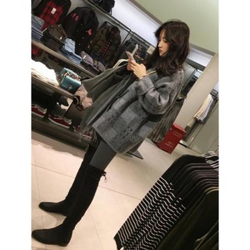 2026冬季小眾洋氣針織毛衣開衫小外套中長款慵懶風復古格子大衣女