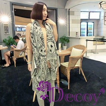 【Decoy】波絲條紋＊輕柔圍巾/白