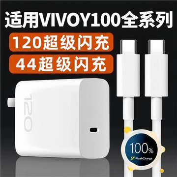 適用VIVOY100t充電器120超級閃充vivoy100充電插頭44快充頭y100i手機充電頭閃充雙Type-C口加長2米線快充套裝