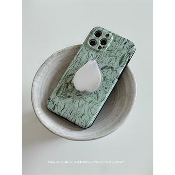 MOKASTUDIOS原創設計小眾復古綠新中式適用于蘋果16promax手機殼15pro全包軟殼防摔14保護套黑邊13梨子支架