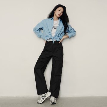 GIORDANO 韓國同款 女裝工裝風口袋打褶可束腳休閒長褲