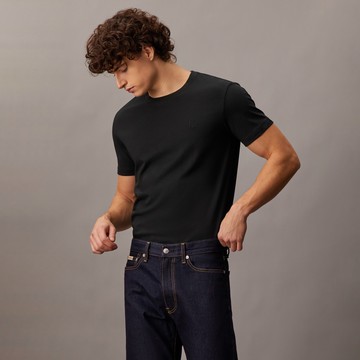 【Calvin Klein】 CK 平滑棉質字母T恤_黑色