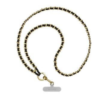 Leather Chain Cross-body Strap - Black in Champagne Gold