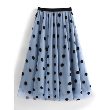 拾蔻夏季百搭波點半身蓬蓬裙中長款高級重工刺繡仙女紗裙a字傘裙