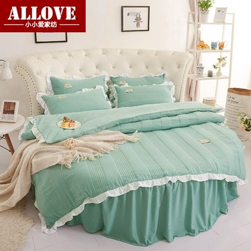 加厚公主夾棉式圓形床笠四件套床裙純色2.0m2.2圓床罩被套