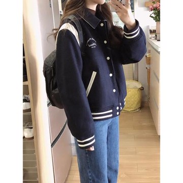加厚棒球服短外套女春秋季2025新款夾棉美式復古情侶休閑寬松夾克