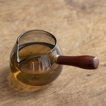 煙灰色玻璃公道杯耐熱側把日式公杯家用茶具配件分茶器木把茶海
