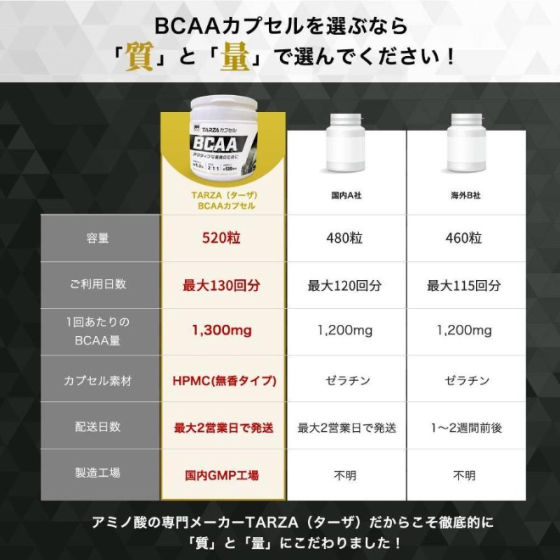 TARZA（ターザ） BCAA カプセル 520粒入 約130回分 国産 アミノ酸