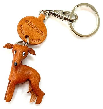 灰色獵犬 狗 皮革鑰匙圈 牽繩吊飾 手作 日本製造 VANCA