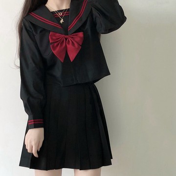 巖松家  黑色不良JK制服水手服赤二本長袖正統中間服班服套裝
