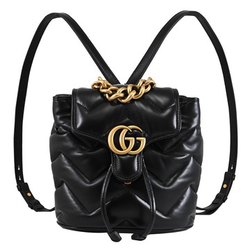 GUCCI 777253 GG Marmont 柔軟絎縫皮革迷你抽繩後背包.黑